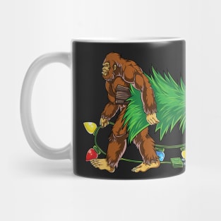 Bigfoot Carrying a Christmas Tree, Funny Sasquatch Gift for Xmas Mug